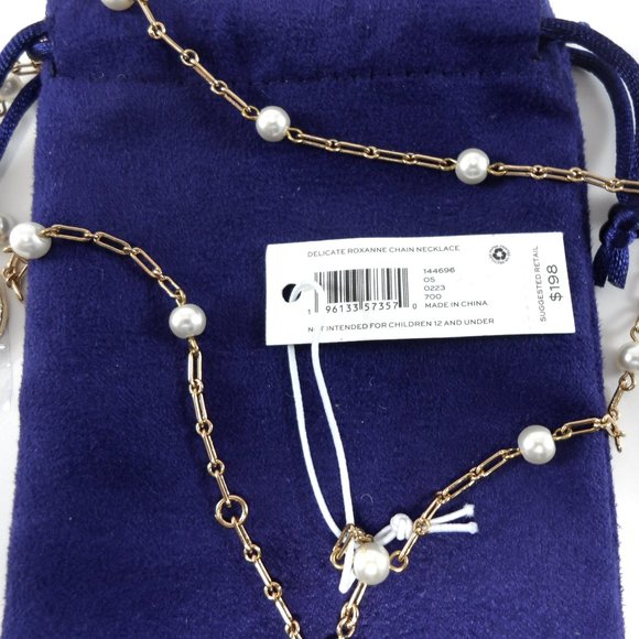 NWT Tory Burch Thin Roxanne Imitation Pearl Detailed 18K-plated Chain Necklace - Picture 9 of 11